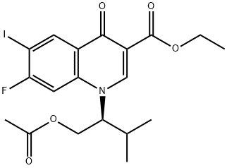 3-Quinolinecarboxylic acid, 1-[(1S)-1-[(acetyloxy)methyl]-2-methylpropyl]-7-fluoro-1,4-dihydro-6-iodo-4-oxo-, ethyl ester Structure