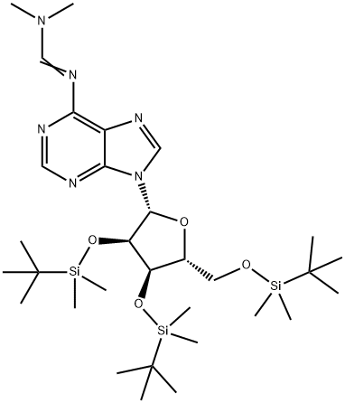 N-[(Dimethylamino)methylene]-2'',3'',5''-tris-O-[(1,1-dimethylethyl)dimethylsilyl]-adenosine 化学構造式
