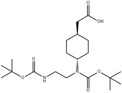 Cyclohexaneacetic acid, 4-[[(1,1-dimethylethoxy)carbonyl][2-[[(1,1-dimethylethoxy)carbonyl]amino]ethyl]amino]-, trans- Structure