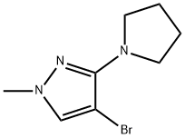 1H-Pyrazole, 4-bromo-1-methyl-3-(1-pyrrolidinyl)- 化学構造式