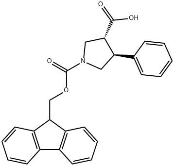 1,3-Pyrrolidinedicarboxylic acid, 4-phenyl-, 1-(9H-fluoren-9-ylmethyl) ester, (3R,4S)- Structure