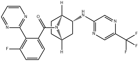 Methanone, [3-fluoro-2-(2-pyrimidinyl)phenyl][(1S,2R,4R)-2-[[5-(trifluoromethyl)-2-pyrazinyl]amino]-7-azabicyclo[2.2.1]hept-7-yl]- Structure