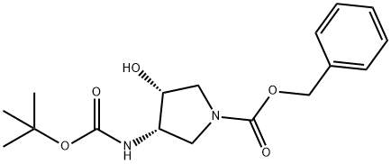 (3S,4R)-3-tert-Butoxycarbonylamino-4-hydroxy-pyrrolidine-1-carboxylic acid benzyl ester Structure