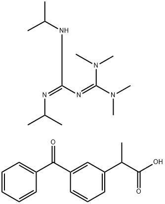 Benzeneacetic acid, 3-benzoyl-α-methyl-, compd. with N,N,N',N'-tetramethyl-N''-[[(1-methylethyl)amino][(1-methylethyl)imino]methyl]guanidine (1:1)|2-(3-苯甲酰基苯基)丙酸1,2-二异丙基-3[二(二甲氨基)亚甲基]胍