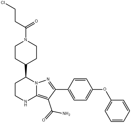 Pyrazolo[1,5-a]pyrimidine-3-carboxamide, 7-[1-(3-chloro-1-oxopropyl)-4-piperidinyl]-4,5,6,7-tetrahydro-2-(4-phenoxyphenyl)-, (7S)-, 1633351-79-7, 结构式