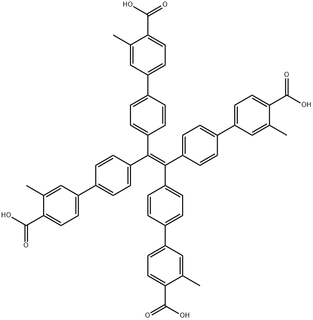 [1,1'-Biphenyl]-4-carboxylic acid, 4',4''',4''''',4'''''''-(1,2-ethenediylidene)tetrakis[3-methyl- 化学構造式