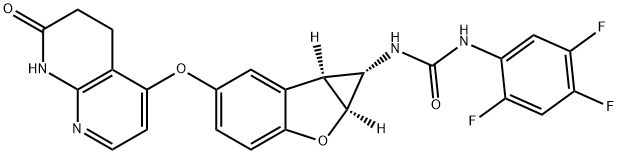 Urea, N-[(1S,1aS,6bS)-1a,6b-dihydro-5-[(5,6,7,8-tetrahydro-7-oxo-1,8-naphthyridin-4-yl)oxy]-1H-cyclopropa[b]benzofuran-1-yl]-N'-(2,4,5-trifluorophenyl)- Struktur