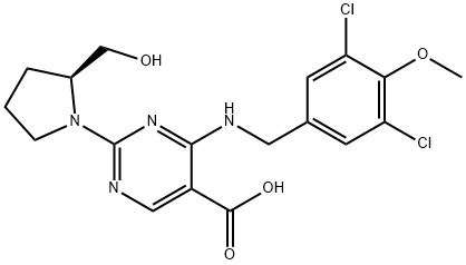 (S)-4-((3,5-Dichloro-4-methoxybenzyl)amino)-2-(2-(hydroxymethyl)pyrrolidin-1-yl)pyrimidine-5-carboxylic Acid Structure