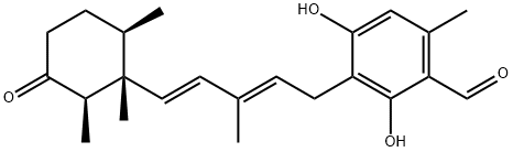 Benzaldehyde, 2,4-dihydroxy-6-methyl-3-[(2E,4E)-3-methyl-5-[(1R,2R,6R)-1,2,6-trimethyl-3-oxocyclohexyl]-2,4-pentadien-1-yl]- 结构式