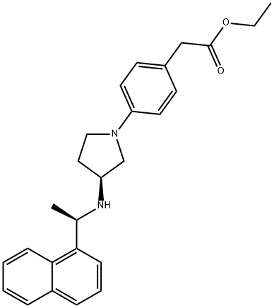 ethyl2-(4-((S)-3-((R)-1-(naphthalen-1-yl)ethylamino)pyrrolidin-1-yl)phenyl)acetate Structure