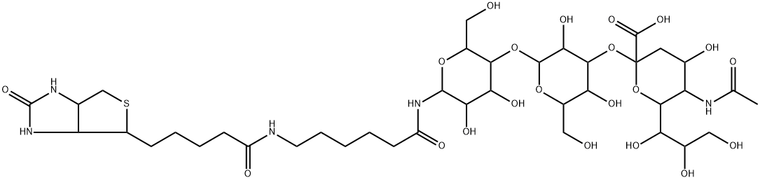 [3aS-(3aalpha,4beta,6aalpha)]-N-[6-[[O-(N-Acetyl-alpha-neuraminosyl)-(2-3)-O-beta-D-galactopyranosyl-(1-4)-D-glucopyranosyl]amino]-6-oxohexyl]hexahydro-2-oxo-1H-thieno[3,4-d]imidazole-4-pentanamide Structure