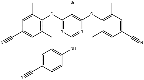 Benzonitrile, 4,4'-[[5-bromo-2-[(4-cyanophenyl)amino]-4,6-pyrimidinediyl]bis(oxy)]bis[3,5-dimethyl- Structure