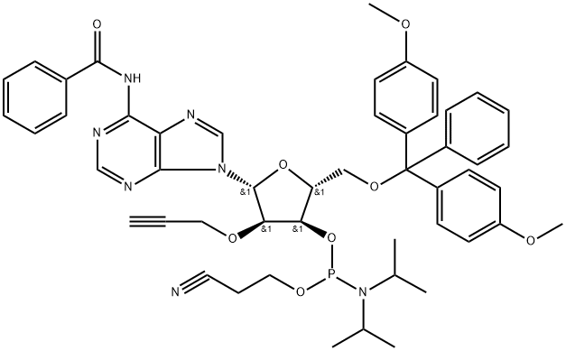 N4-Benzoyl-5'-O-(4,4'-dimethoxytrityl)-2'-O-propargyladenosine-3'-O-[(2-cyanoethyl)-(N,N-diisopropyl)]phosphoramidite 化学構造式