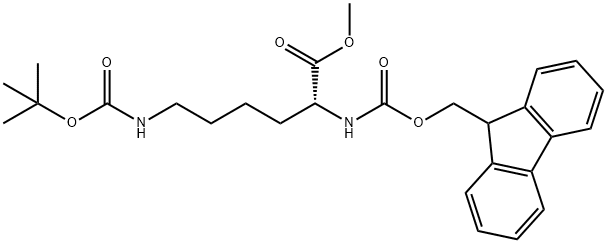 D-Lysine, N6-[(1,1-dimethylethoxy)carbonyl]-N2-[(9H-fluoren-9-ylmethoxy)carbonyl]-, methyl ester Structure