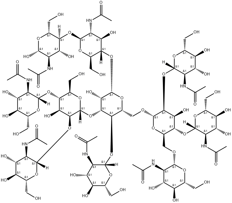 O-2-(Acetylamino)-2-deoxy-beta-D-glucopyranosyl-(1-4)-O-[O-2-(acetylamino)-2-deoxy-beta-D-glucopyranosyl-(1-2)-O-[2-(acetylamino)-2-deoxy-beta-D-glucopyranosyl-(1-4)]-O-[2-(acetylamino)-2-deoxy-beta-D-glucopyranosyl-(1-6)]-alpha-D-mannopyranosyl-(1-6)]-O-[O-2-(acetylamino)-2-deoxy-beta-D-glucopyranosyl-(1-2)-O-[2-(acetylamino)-2-deoxy-beta-D-glucopyranosyl-(1-4)]-alpha-D-mannopyranosyl-(1-3)]-O-beta-D-mannopyranosyl-(1-4)-O-2-(acetylamino)-2-deoxy-beta-D-glucopyranosyl-(1-4)-2-(acetylamino)-2-deoxy-beta-D-glucopyranose|O-2-(乙酰氨基)-2-脱氧-BETA-D-吡喃葡萄糖基-(1-4)-O-[O-2-(乙酰氨基)-2-脱氧-BETA-D-吡喃葡萄糖基-(1-2)-O-[2-(乙酰氨基)-2-脱氧-BETA-D-吡喃葡萄糖基-(1-4)]-O-[2-(乙酰氨基)-2-脱氧-BETA-D-吡喃葡萄糖基-(1-6)]-ALPHA-D-甘露糖基-(1-6)]-O-[O-2-(乙酰氨基)-2-脱氧-BETA-D-吡喃葡萄糖基-(1-2)-O-[2-(乙酰氨基)-2-脱氧-BETA-D-吡喃葡萄糖基-(1-4)]-ALPHA-D-甘露糖基-(1-3)]-O-BETA-D-甘露糖基-(1-4)-O-2-(乙酰氨基)-2