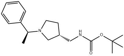 Carbamic acid, [[(3R)-1-[(1S)-1-phenylethyl]-3-pyrrolidinyl]methyl]-, 1,1-dimethylethyl ester (9CI) Structure