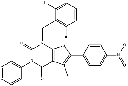 Thieno[2,3-d]pyrimidine-2,4(1H,3H)-dione, 1-[(2,6-difluorophenyl)methyl]-5-methyl-6-(4-nitrophenyl)-3-phenyl- Struktur
