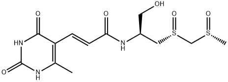 2-Propenamide, N-[(1S)-1-(hydroxymethyl)-2-[(R)-[[(S)-methylsulfinyl]methyl]sulfinyl]ethyl]-3-(1,2,3,4-tetrahydro-6-methyl-2,4-dioxo-5-pyrimidinyl)-, (2E)- Struktur