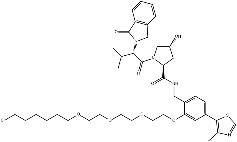 2-Pyrrolidinecarboxamide, N-[[2-[2-[2-[2-[(6-chlorohexyl)oxy]ethoxy]ethoxy]ethoxy]-4-(4-methyl-5-thiazolyl)phenyl]methyl]-1-[(2S)-2-(1,3-dihydro-1-oxo-2H-isoindol-2-yl)-3-methyl-1-oxobutyl]-4-hydroxy-, (2S,4R)-|(2S,4R)-N-(2-(2-(2-(2-((6-氯己基)氧基)乙氧基)乙氧基)乙氧基)-4-(4-甲基噻唑-5-基)苄基)-4-羟基-1-((S)-3-甲基-2-(1-氧代异吲哚啉-2-基)丁酰基)吡咯烷-2-甲酰胺