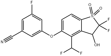 Benzonitrile, 3-[[4-(difluoromethyl)-2,2-difluoro-2,3-dihydro-3-hydroxy-1,1-dioxidobenzo[b]thien-5-yl]oxy]-5-fluoro- Structure