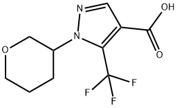 1H-Pyrazole-4-carboxylic acid, 1-(tetrahydro-2H-pyran-3-yl)-5-(trifluoromethyl)- 化学構造式