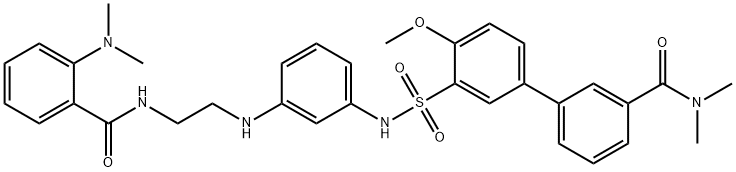 [1,1'-Biphenyl]-3-carboxamide, 3'-[[[3-[[2-[[2-(dimethylamino)benzoyl]amino]ethyl]amino]phenyl]amino]sulfonyl]-4'-methoxy-N,N-dimethyl- 化学構造式