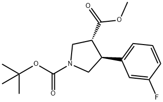 1,3-Pyrrolidinedicarboxylic acid, 4-(3-fluorophenyl)-, 1-(1,1-dimethylethyl) 3-methyl ester, (3R,4S)- 结构式