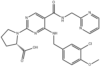 L-Proline, 1-[4-[[(3-chloro-4-methoxyphenyl)methyl]amino]-5-[[(2-pyrimidinylmethyl)amino]carbonyl]-2-pyrimidinyl]- Structure