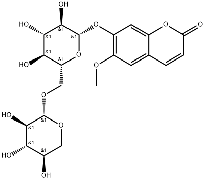 6-Methoxy-7-(6-O-β-D-xylopyranosyl-β-D-glucopyranosyloxy)-2H-1-benzopyran-2-one Struktur