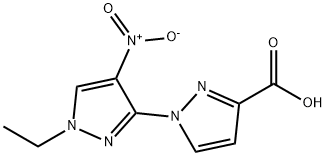 1'-ethyl-4'-nitro-1'H-1,3'-bipyrazole-3-carboxylic acid Struktur