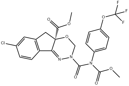 Indeno1,2-e1,3,4oxadiazine-4a(3H)-carboxylic acid, 7-chloro-2,5-dihydro-2-(methoxycarbonyl)4-(trifluoromethoxy)phenylaminocarbonyl-, methyl ester, (4aR)- 化学構造式