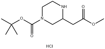 tert-Butyl 3-(2-methoxy-2-oxoethyl)piperazine-1-carboxylate hydrochloride Structure