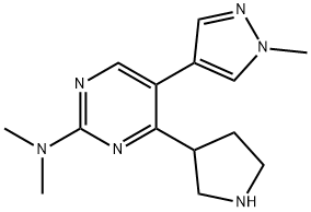 2-Pyrimidinamine, N,N-dimethyl-5-(1-methyl-1H-pyrazol-4-yl)-4-(3-pyrrolidinyl)-,1858252-05-7,结构式