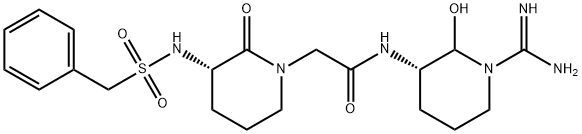 1-Piperidineacetamide, N-[(3S)-1-(aminoiminomethyl)-2-hydroxy-3-piperidinyl]-2-oxo-3-[[(phenylmethyl)sulfonyl]amino]-, (3S)- Structure