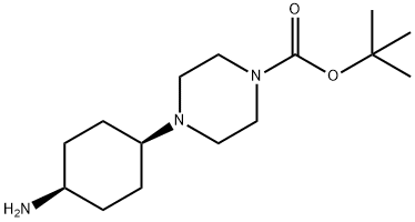 1-Piperazinecarboxylic acid, 4-(cis-4-aminocyclohexyl)-, 1,1-dimethylethyl ester Struktur
