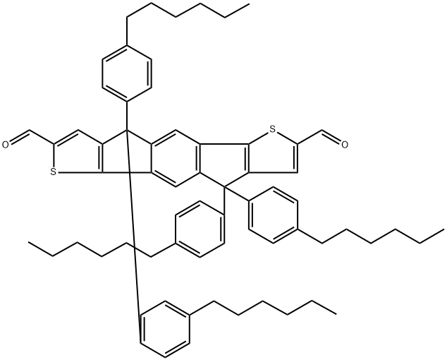 4,4,9,9-四(4-己基苯基)-4,9-二氢-S-茚并[1,2-B:5,6-B']二噻吩-2,7-二醛 结构式