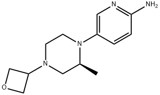 (S)-5-(2-Methyl-4-(oxetan-3-yl)piperazin-1-yl)pyridin-2-amine 化学構造式