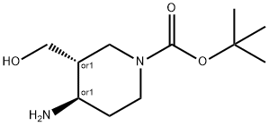 1-Piperidinecarboxylic acid, 4-amino-3-(hydroxymethyl)-, 1,1-dimethylethyl ester, (3R,4R)-rel- Struktur