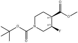 (3,4)-Cis-1-tert-butyl 4-methyl 3-fluoropiperidine-1,4-dicarboxylate racemate 化学構造式