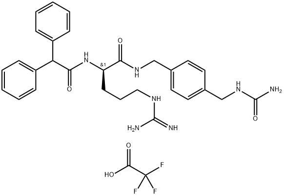 N-[(1R)-1-[[[[4-[[(Aminocarbonyl)amino]methyl]phenyl]methyl]amino]carbonyl]-4-[(aminoiminomethyl)amino]butyl]-α-phenyl-benzeneacetamideditrifluoroacetate Struktur