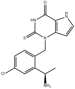 4H-Pyrrolo[3,2-d]pyrimidin-4-one, 1-[[2-[(1R)-1-aminoethyl]-4-chlorophenyl]methyl]-1,2,3,5-tetrahydro-2-thioxo- 化学構造式