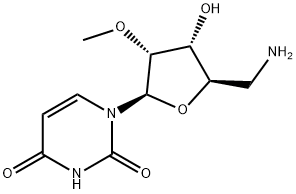 1-((2R,3R,4R,5R)-5-(aminomethyl)-4-hydroxy-3-methoxytetrahydrofuran-2-yl)pyrimidine-2,4(1H,3H)-dione 化学構造式