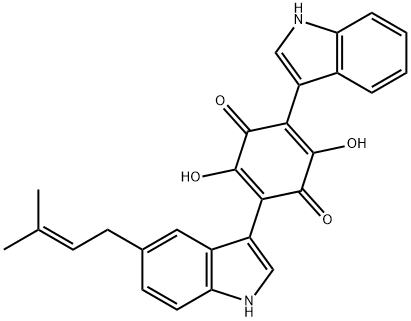 2,5-Cyclohexadiene-1,4-dione, 2,5-dihydroxy-3-(1H-indol-3-yl)-6-[5-(3-methyl-2-buten-1-yl)-1H-indol-3-yl]- Structure