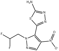 5-[1-(2,2-difluoroethyl)-4-nitro-1H-pyrazol-5-yl]-1,3,4-thiadiazol-2-amine Struktur