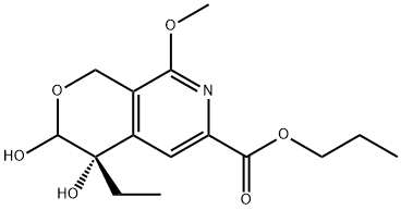 1H-Pyrano[3,4-c]pyridine-6-carboxylic acid, 4-ethyl-3,4-dihydro-3,4-dihydroxy-8-methoxy-, propyl ester, (4S)- 化学構造式