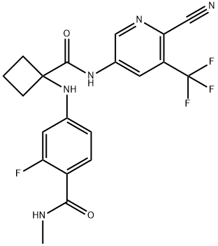 4-((1-((6-cyano-5-(trifluoromethyl)pyridin-3-yl)carbamoyl)cyclobutyl)amino)-2-fluoro-N-methylbenzamide, 1950587-20-8, 结构式