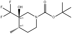 1-Piperidinecarboxylic acid, 3-hydroxy-4-methyl-3-(trifluoromethyl)-, 1,1-dimethylethyl ester, (3R,4S)-rel- Structure