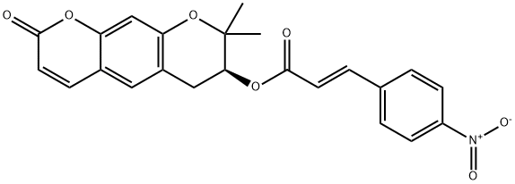 2-Propenoic acid, 3-(4-nitrophenyl)-, (7S)-7,8-dihydro-8,8-dimethyl-2-oxo-2H,6H-benzo[1,2-b:5,4-b']dipyran-7-yl ester, (2E)- Struktur