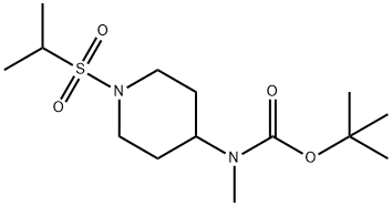 Carbamic acid, N-methyl-N-[1-[(1-methylethyl)sulfonyl]-4-piperidinyl]-, 1,1-dimethylethyl ester Struktur