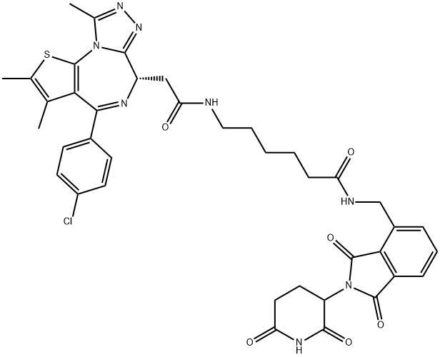 6H-Thieno[3,2-f][1,2,4]triazolo[4,3-a][1,4]diazepine-6-acetamide, 4-(4-chlorophenyl)-N-[6-[[[2-(2,6-dioxo-3-piperidinyl)-2,3-dihydro-1,3-dioxo-1H-isoindol-4-yl]methyl]amino]-6-oxohexyl]-2,3,9-trimethyl-, (6S)-,1957234-97-7,结构式
